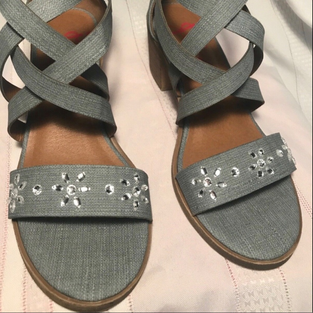 Jellypop ABBY strappy block heel, denim look